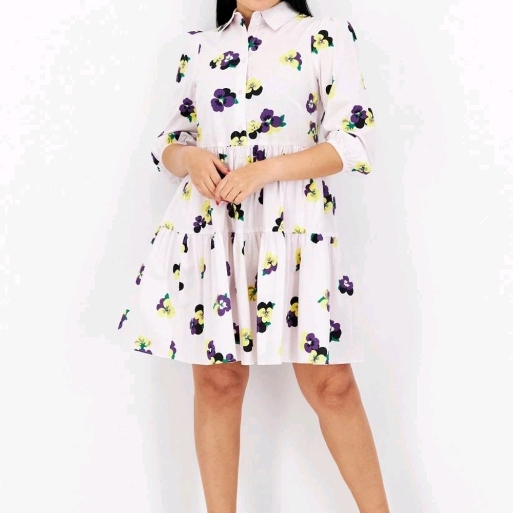 Kate Spade Floral Mini Dress - White, Purple, Yellow